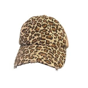 Charming Charlie’s Criss Cross Leopard Ponytail Trucker Hat